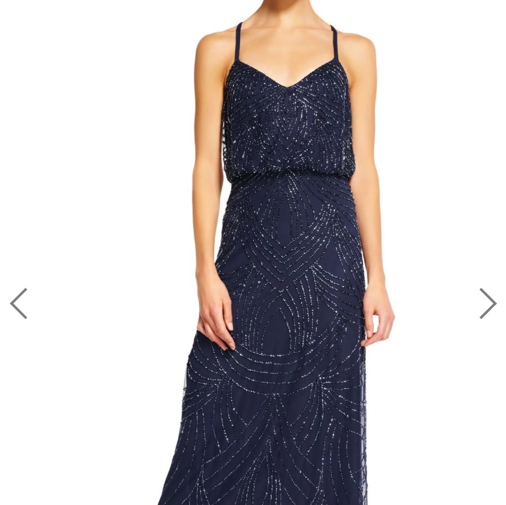 Adrianna Papell Navy Beaded Blouson Dress